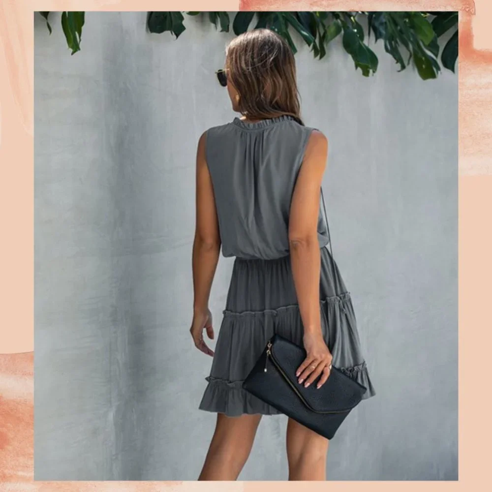 Landry Gray Swing High Neck Ruffle Dress - Picture 2 of 3